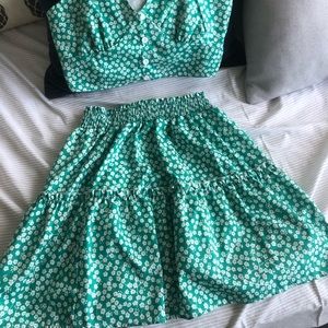 Floral Green Skirt and top Set